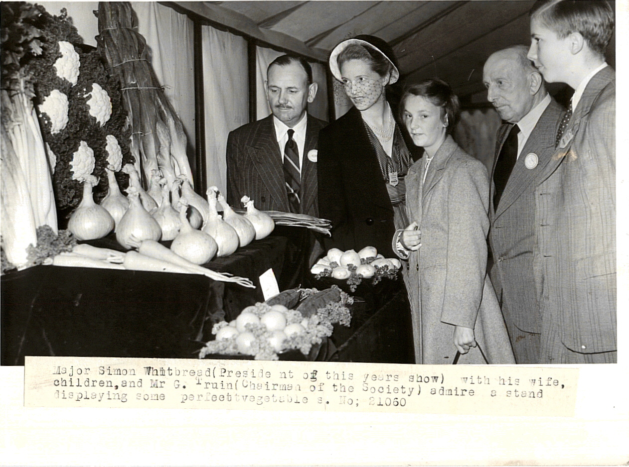 Major Whitbread surveying the Vegetable Exhibits 1940s